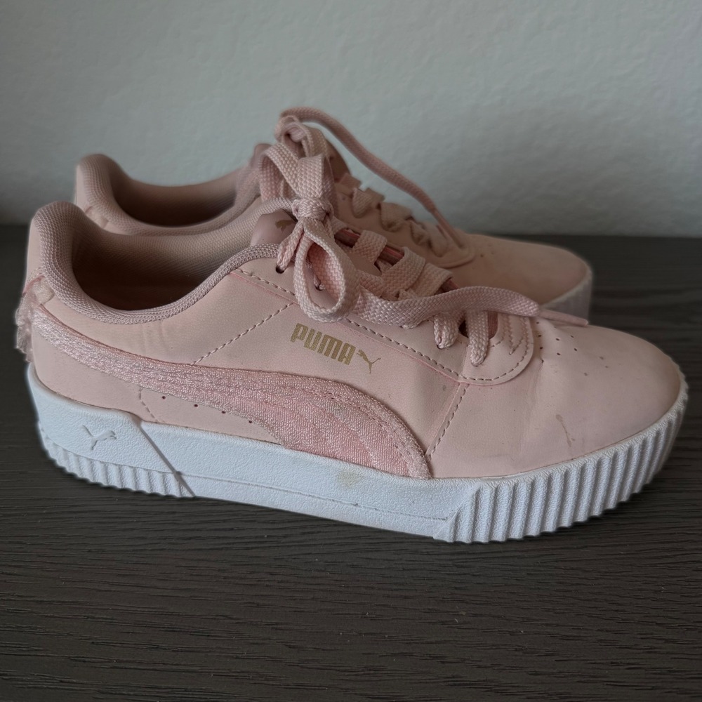 Puma Carina Frill Pink Platform Sneakers Ruffle Heel SoftFoam+Low Top Shoes Sz 6